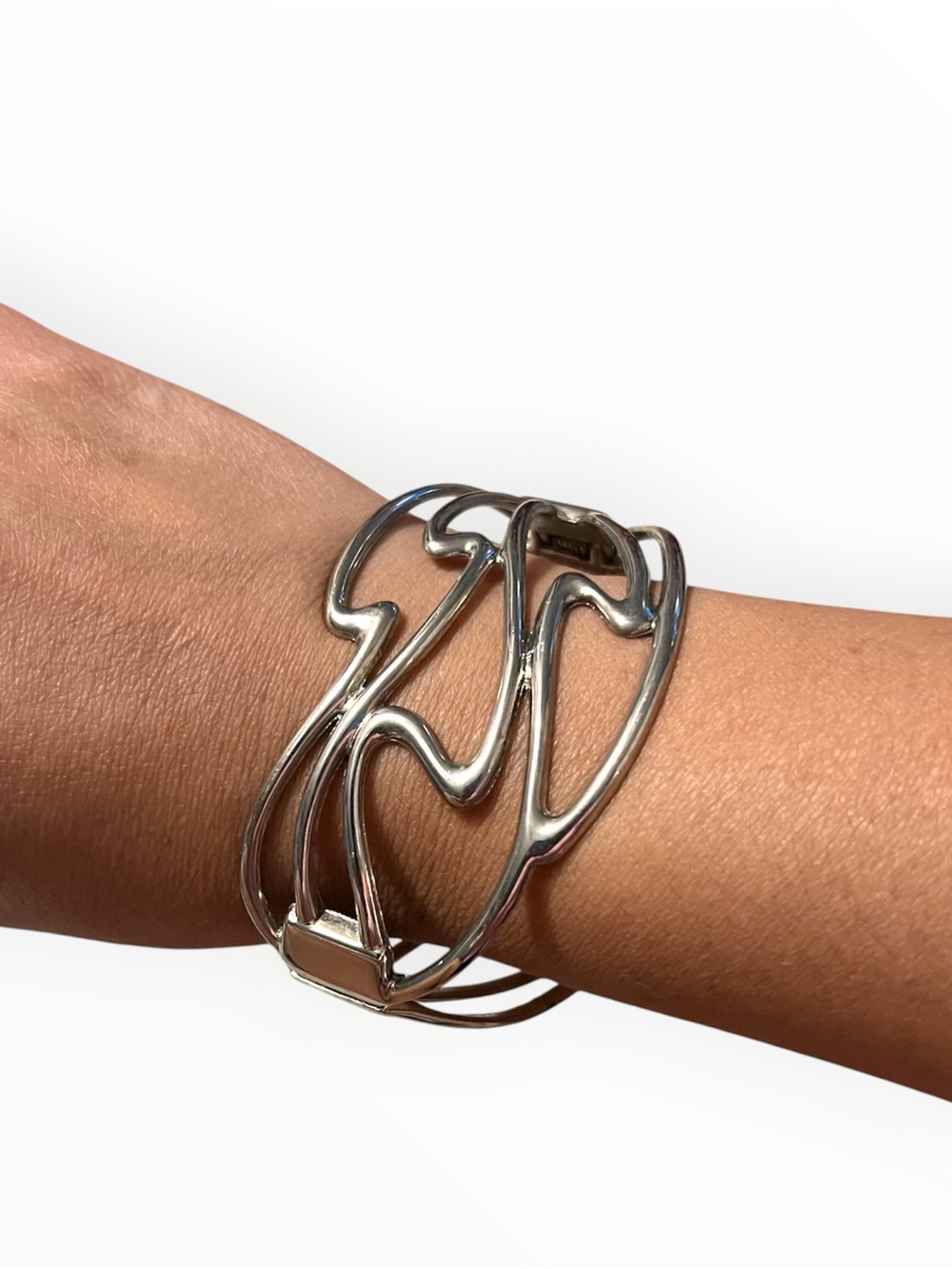 Silver tone Abstract Openwork Cuff Bracelet